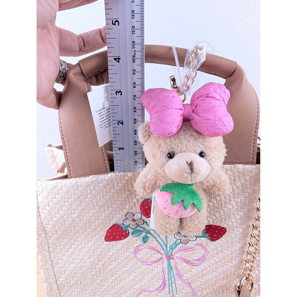 Luv Betsey by Betsey Johnson Straw Strawberry Tote Bag with Teddy Bear Charm NWT - Picture 12 of 12